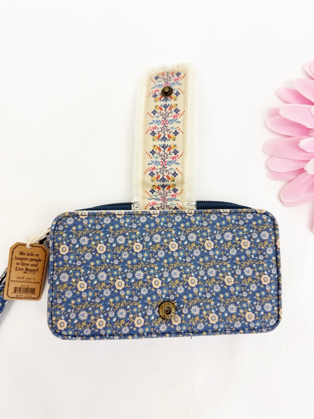 Natural Life Crossbody Wristlet Wallet Ditsy Floral Boho Bohemian Blue - Picture 4 of 12